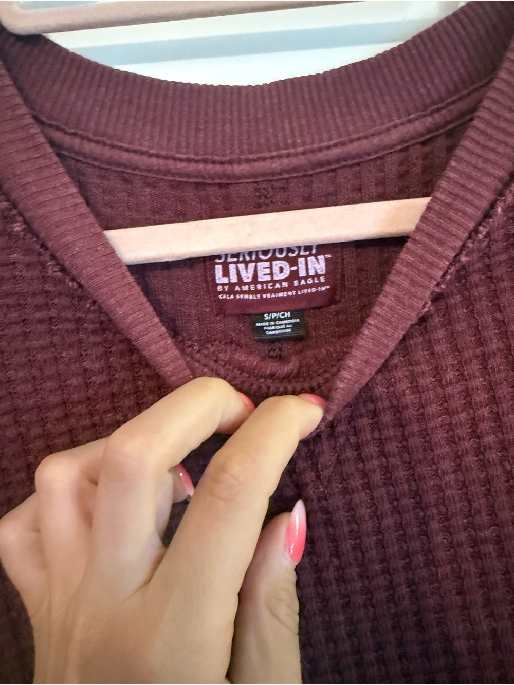 American Eagle Outfitters Waffle Knit Pullover - Burgundy - Picture 2 of 4